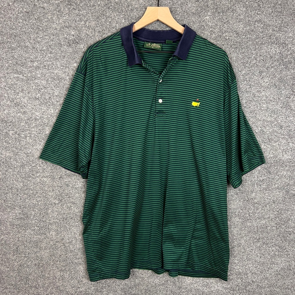 Masters‎ Amen Corner Golf Polo Mens XL Green Striped Short Sleeve Golfing Shirt